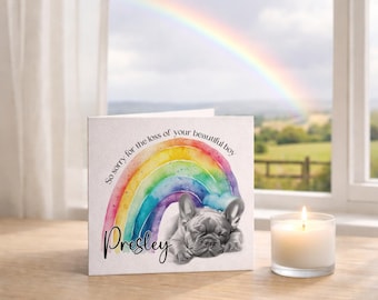 Personalised French Bulldog Dog Sympathy Card, Pet Loss, Rainbow Bridge