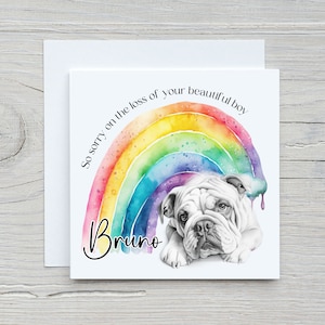 Carte de perte de chien, carte personnalisée de deuil d'animal de compagnie, carte de sympathie de chien, amant de bouledogue
