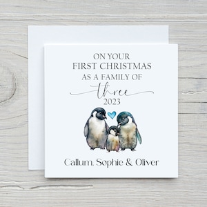 Carte Premier Noël pour une famille de trois personnes, 1ère carte de Noël familiale, nouvelle carte de famille, carte de Noël 2024