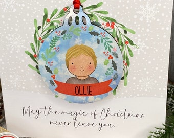 Personalised Christmas keepsake card, Bauble card for grandchildren, novelty Christmas card