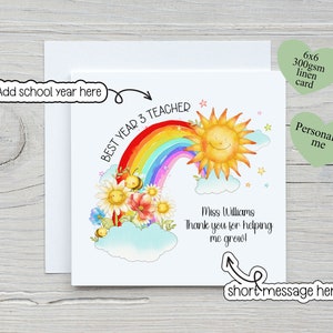 Carte de remerciement pour professeur, carte personnalisée, carte de fin d'année scolaire, carte arc-en-ciel, carte de professeur de fin d'année