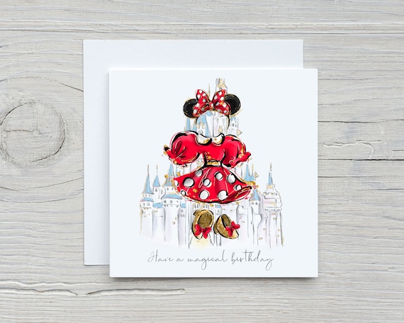 Magical Birthday Card: Mini Mouse Inspired, Linen Effect