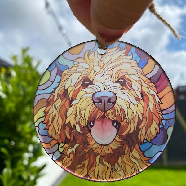 Faux Stained Glass Cavapoo Frosted Acrylic Bauble, Stained Glass Cockerpoo Frosted Acrylic Bauble, Memorial Gift, Christmas Cavapoo Bauble