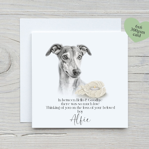 Dog loss Card, Personalised Pet bereavement card, Dog Sympathy card, Greyhound pet loss card