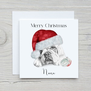 Carte de Noël bouledogue anglais, carte pour amoureux des chiens, carte bulldog personnalisée