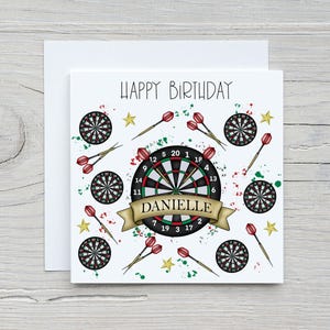 Carte d'anniversaire personnalisée pour fan de fléchettes, carte pour amateur de fléchettes, papa, oncle, maman, tante, cible de fléchettes