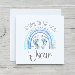 Nouvelle carte personnalisée pour bébé, Arc-en-ciel bleu avec pieds, Arc-en-ciel rose avec pieds, carte Bienvenue dans le monde