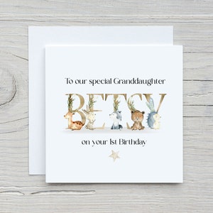 Carte personnalisée d'alphabet des bois, nouvelle carte de célébration de carte de bébé, carte d'anniversaire spéciale pour un petit-fils ou une petite-fille