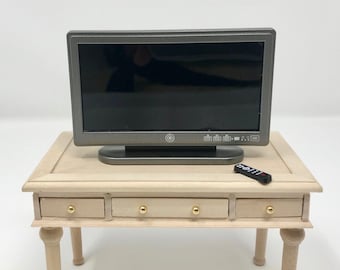 Dollhouse Miniature TV Flat Screen Plasma Widescreen Television with Remote 1:12 Scale Miniature