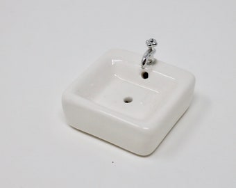 Dollhouse Sink Top - Round White Ceramic 1:12 Scale Miniature For Kitchen Or Bathroom