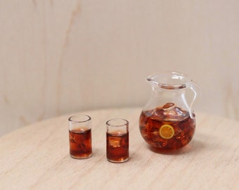 Dollhouse Miniature Iced Tea Set Miniature Iced Tea Jug Miniature Kitchen Dollhouse Kitchen Miniature Iced Coffee 1:12 Scale Miniature