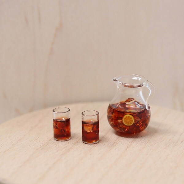 Dollhouse Miniature Iced Tea Set Miniature Iced Tea Jug Miniature Kitchen Dollhouse Kitchen Miniature Iced Coffee 1:12 Scale Miniature