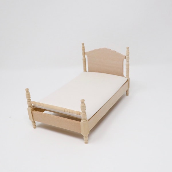 Dollhouse Miniature Unfinished Bed with Mattress Miniature Bed Dollhouse Bed 1:12 Scale Furniture