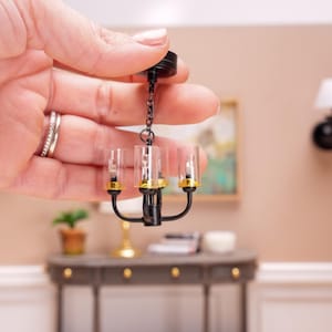Miniature Dollhouse Black Farmhouse Ceiling Lamp Dollhouse Light Dollhouse Chandelier Lamp LED Light with on/off switch 1:12 scale dollhouse