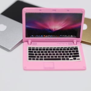 Dollhouse Miniature Laptop Dollhouse Computer Pink Laptop Miniature Laptop 1:12 Scale Miniature