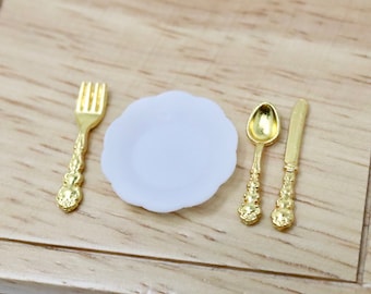 Dollhouse Miniature Silverware Set Miniature Knife Fork Spoon Miniature Kitchenware Miniature Cutlery 1:12 Scale Miniature