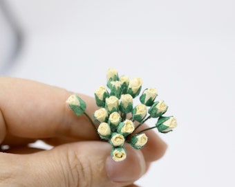 Dollhouse Miniature Rosebuds 10 pieces Ivory Miniature Roses Miniature Flowers 1:12 Dollhouse Miniature