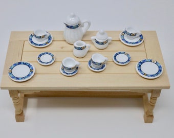 Dollhouse Miniatures Tea Coffee Set Pot Cup Plates Porcelain 1:12 Scale Dollhouse