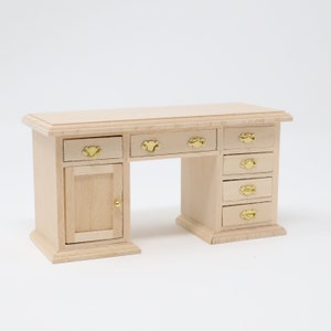 Dollhouse Miniature Unfinished Writing Desk with Drawers 1:12 Scale Furniture