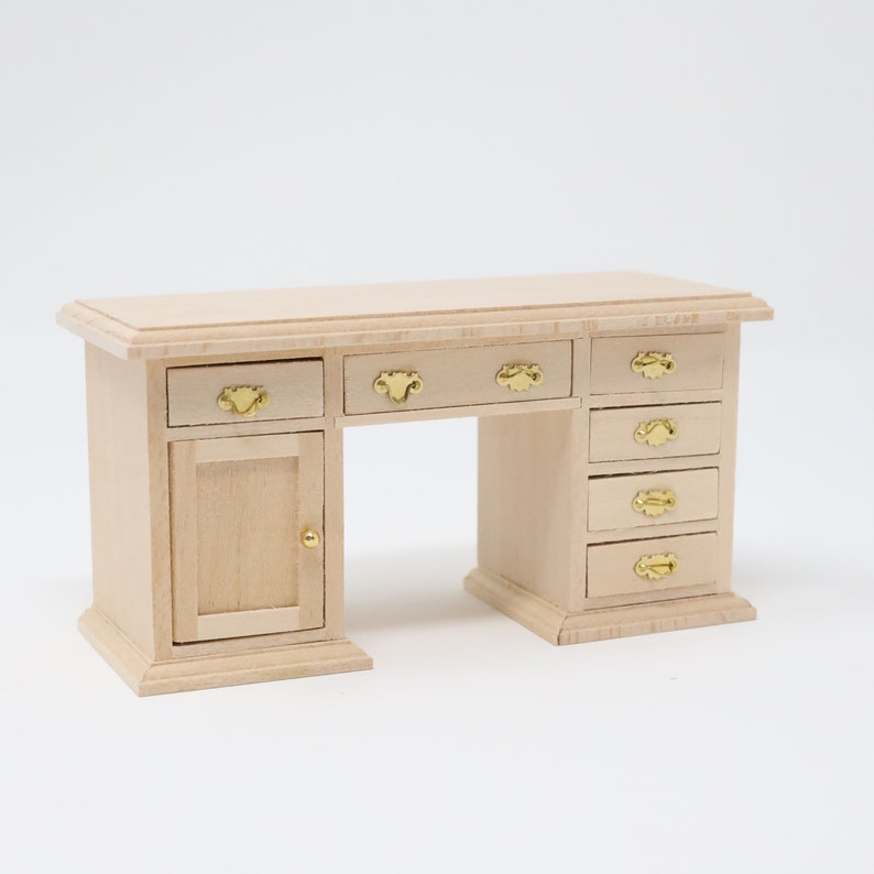 Dollhouse Miniature Unfinished Writing Desk With Drawers 1 12 Scale Furniture