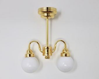 2 Arm Gold Chandelier Dollhouse Light Dollhouse Lamp LED Light with on/off switch 1:12 scale dollhouse miniatures