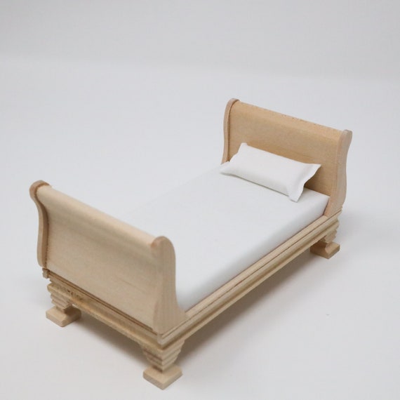 Dollhouse Miniature Unfinished Sleigh Bed with Mattress Miniature Sleigh Bed Dollhouse Bed 1 12 Scale Furniture