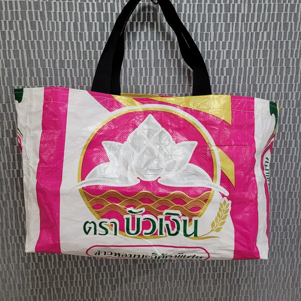 Sac de riz thaï recyclé ~ grand sac à provisions lotus ~ grand fourre-tout du marché ~ cadeau de jardinier écologique ~ recyclage de la Thaïlande ~ rose