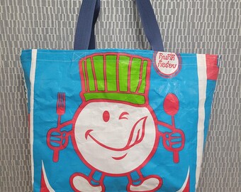 Upcycled Thai bag ~ cute cook chef print ~ super strong shopping bag ~ one of a kind ~ unlined ~ eco friendly gift ~ cooking chef lover gift