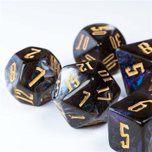 Into the Abyss | Two-Tone Black With Glitter Acrylic Dice Set (7) | Dungeons and Dragons (DnD)
