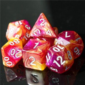 Solar Flare | Mixed Glitter Acrylic Dnd Dice Set (7) | Dungeons and Dragons (DnD)