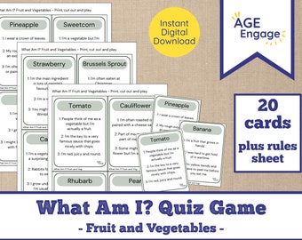 Dementia Activity Digital Download - What Am I Printable Card Game - Fruit and Veg Theme - Printable Cognitive Stimulation Quiz Activity