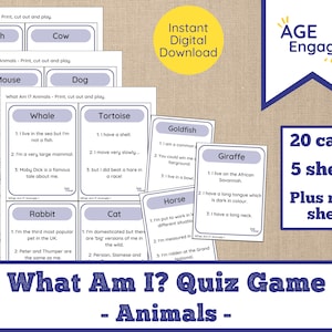 Dementia Activity Digital Download - What Am I Printable Card Game - Animals - Printable Cognitive Stimulation Quiz - Alzheimer's Activity