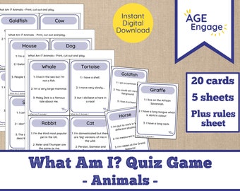 Dementia Activity Digital Download - What Am I Printable Card Game - Animals - Printable Cognitive Stimulation Quiz - Alzheimer's Activity