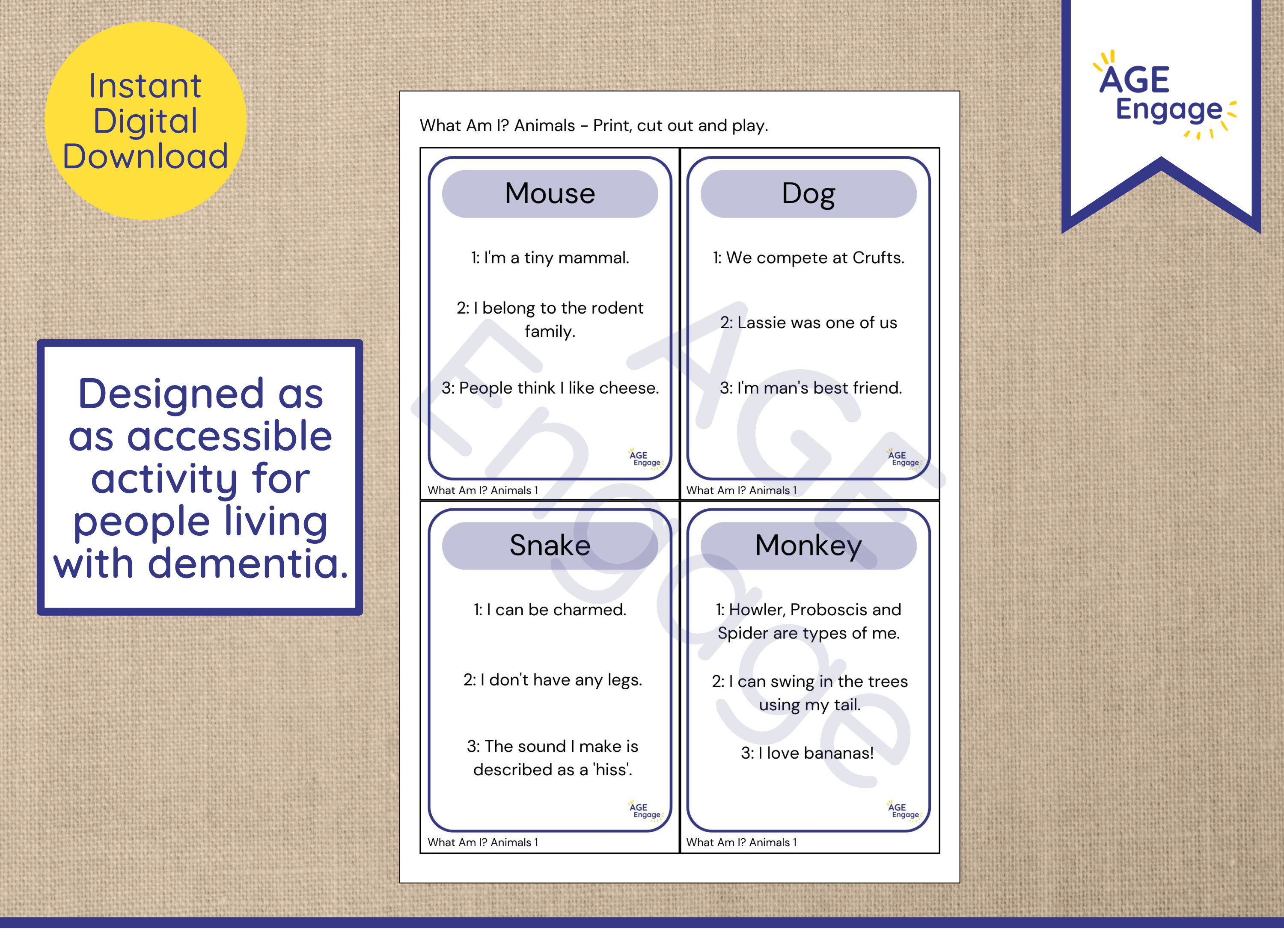 Dementia Activity Digital Download What Am I Printable Card Game ...