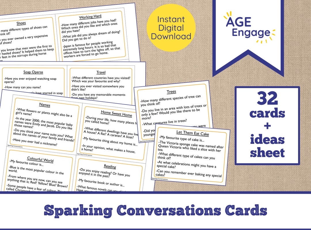 Dementia Activity Digital Download - Sparking Conversations Printable Cards - Social Interaction ...