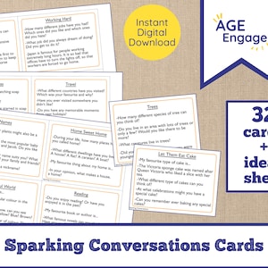 Téléchargement numérique d’activité sur la démence - Cartes imprimables Sparking Conversations - Cartes d’invite d’interaction sociale - Ressource Alzheimer