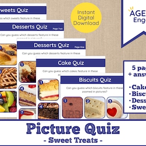 Dementia Activity Digital Download - Sweet Treats Picture Quiz - Printable Senior Game - Alzheimer’s - Cognitive Stimulation - Care Home
