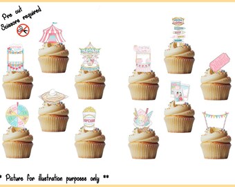 Circus Carnival Mini Edible Icing Cupcake Toppers PRE-CUT Sheet of 30