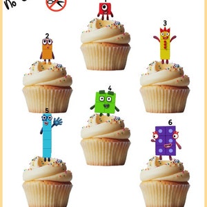 Edible cake  cupcake decorations Number blocks inspired characters wafer topper