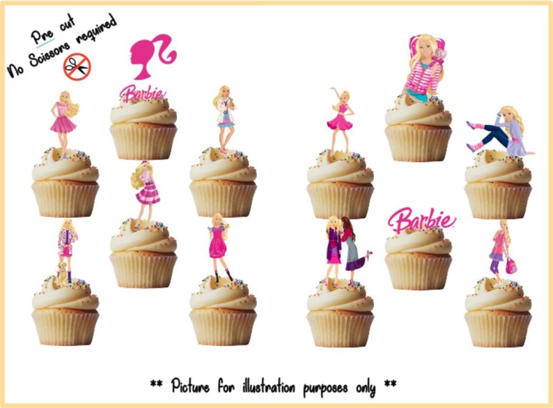 Barbie stand up edible cupcake toppers Etsy