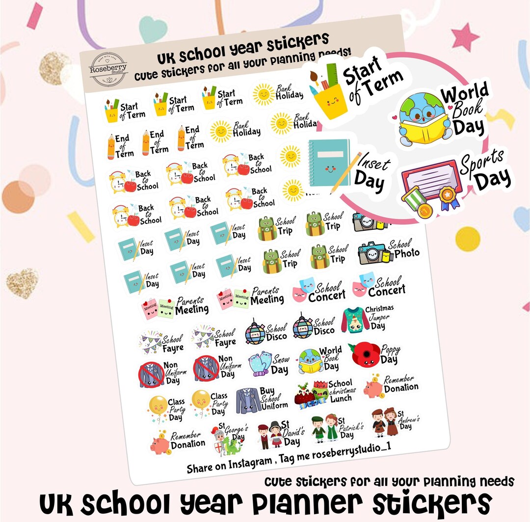 Cute UK School Date/events Planner Stickers X 57 Planner Organise ...