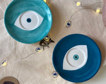 Evil Eye ceramic Trinket Dish / 12 cm / Ceramic Ring Holder / Ceramic Plate