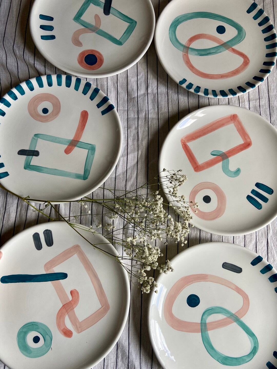 Ceramic Dinner Set With Abstract Pattern / 6 Plates / Wall Art Ceramic ...