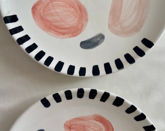 Ceramic Dinner Set Plates / 26 cm / Abstract Pattern / Wall Decor Minimal Plates / 2 Plates