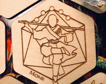 MONK - D&D Class Coaster - 3.5" Hexagon Wood Coaster, DnD, Dungeons and Dragons, Dm, RPG and Fantasy Class, Tabletop Gaming, Gaming