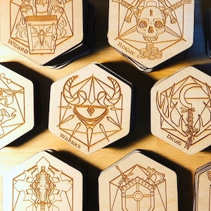 D&D Class Coasters: Engraved Wood, Set of 12