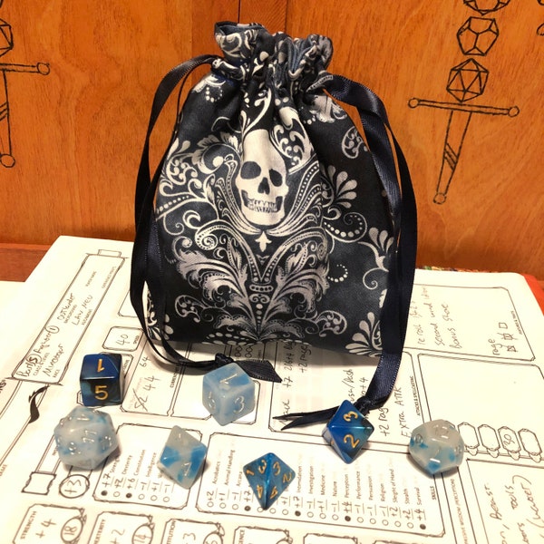 Elegant Skulls Dice Bag - Dungeons and Dragons, D&D, RPG, Pathfinder, Tabletop Gaming, Bag of Holding, Pouch