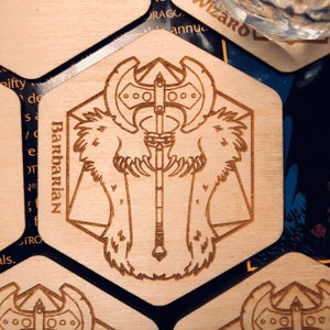 BARBARIAN - D&D Class Coaster - 3.5&quot; Hexagon Wood Coaster, DnD, Dungeons and Dragons, Dm, RPG and Fantasy Class, Tabletop Gaming, Gaming