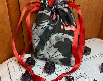 Black Dragons Dice Bag - Dungeons and Dragons, D&D, RPG, Pathfinder, Tabletop Gaming, Bag of Holding, Pouch