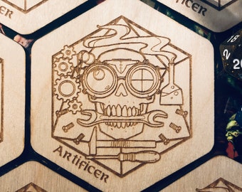 ARTIFICER - D&D Class Coaster - 3.5" Hexagon Wood Coaster, DnD, Dungeons and Dragons, Dm, RPG and Fantasy Class, Tabletop Gaming, Gamin